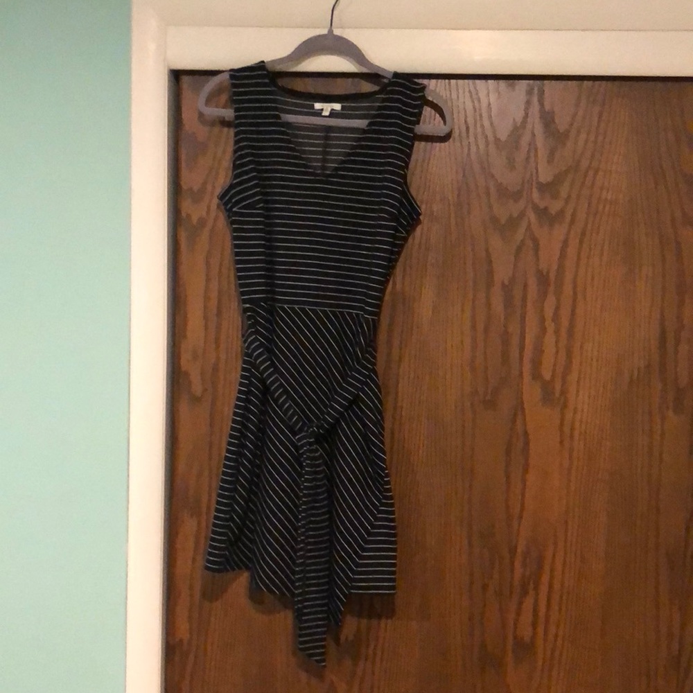 Black and white striped dress.